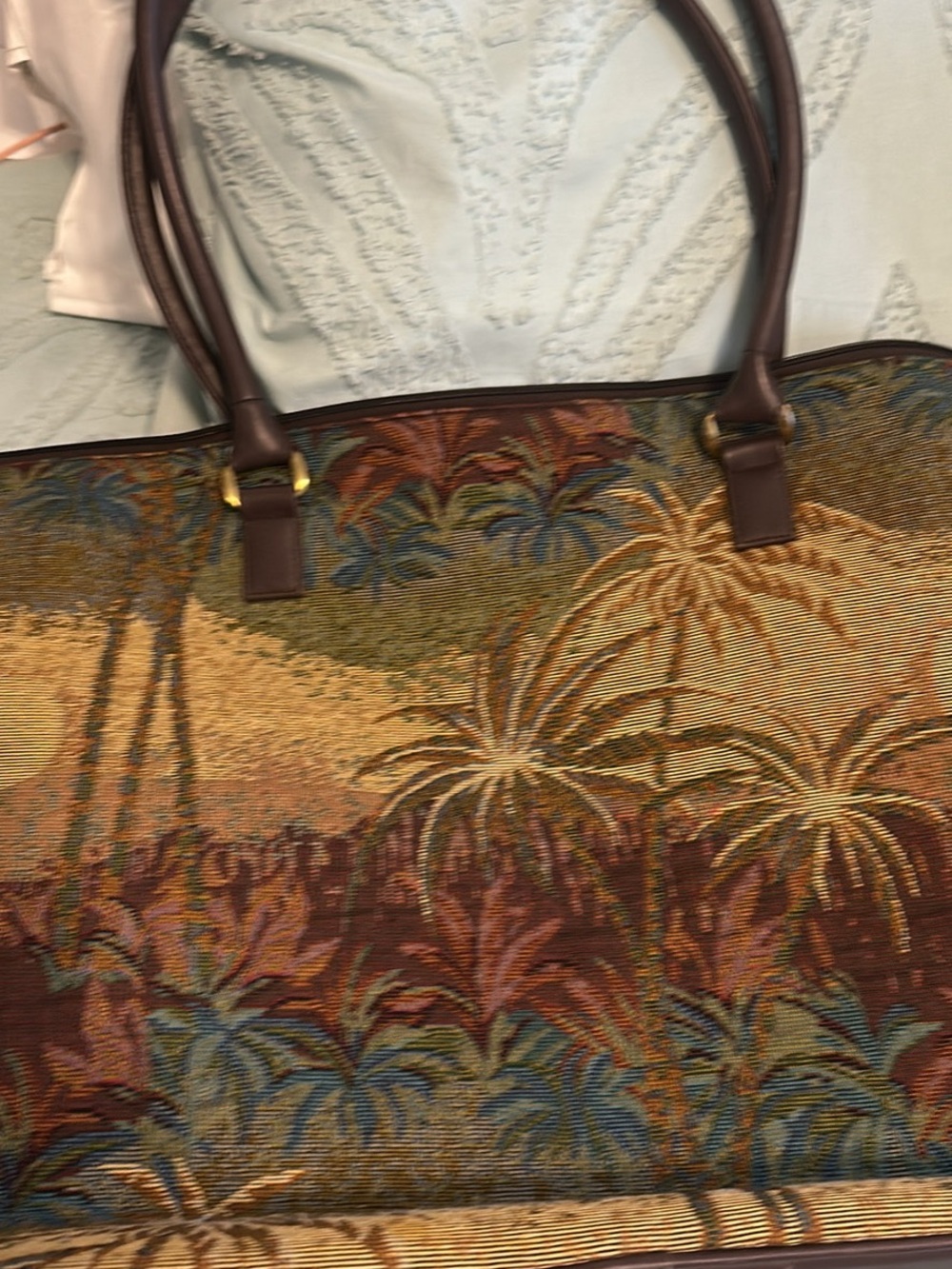 Tropical Palm Tapestry Tote - Brown Multi